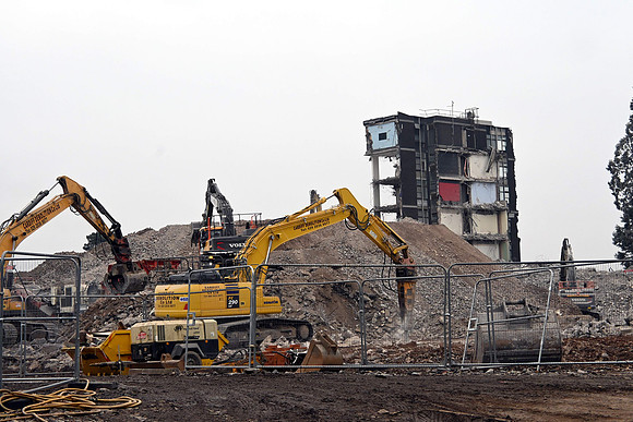 The last section of the office block, still standing