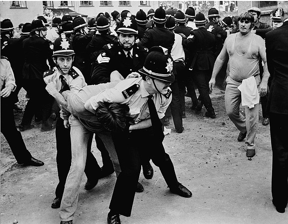 Tussles between police and demonstrators. Blaengarw, August 1984.