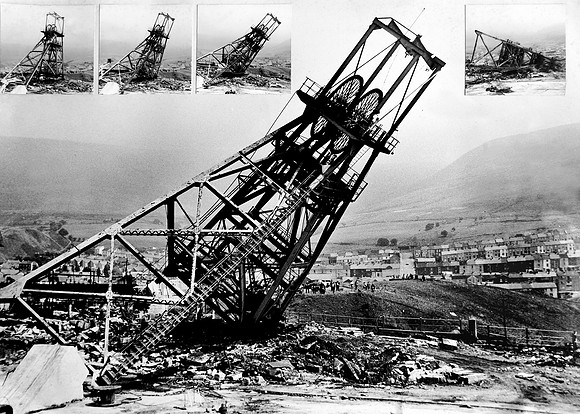 The end of mining -Headgear demolition at Wyndham/Western colliery, Nantymoel 1985