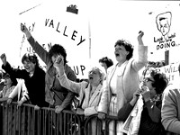 Miners' wives and supporters protest against Margaret Thatcher  Porthcawl, June 1984