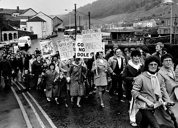 Community march after end of Miners' Strike, March 1985, Pontycymer