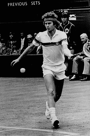 John McEnroe in Centre Court action, Wimbledon 1980