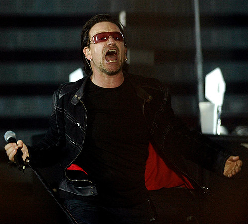 Bono of U2 rock the crowd in Cardiff