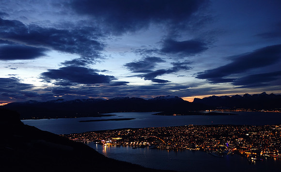 Tromso, Norway at night.