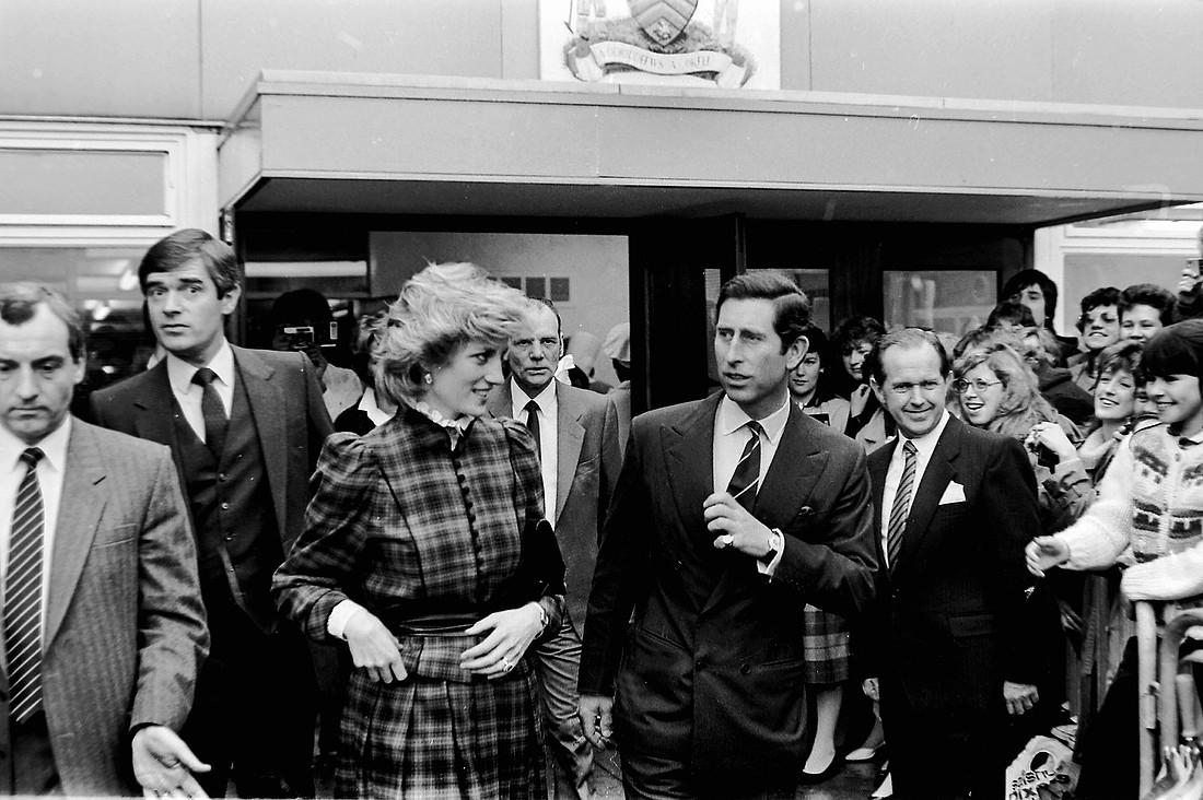 Diana Princess of Wales HRH Prince Charles visiting Bridgend in 1985. Taken by Cardiff photographer Richard Williams.