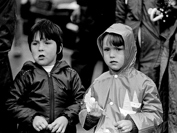Children at a community march. Pontycymer, March 1985