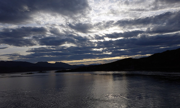 Norwegian fjords between Bergen and Tromso from the deck of the Hurtigruten expedition ship Kong Harald. Copyright: Cardiff photographer Richard Williams