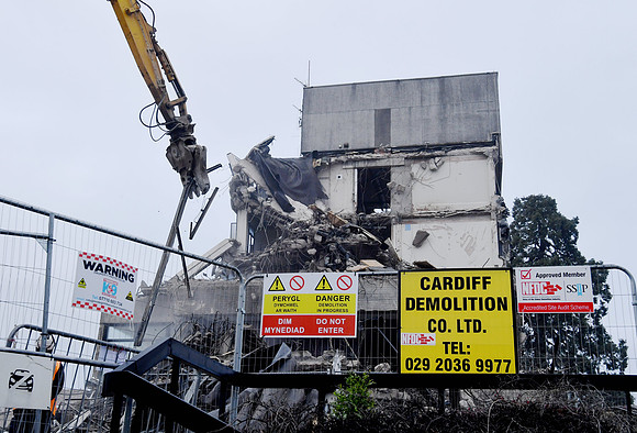 The familiar office block being torn down