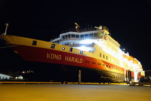 The Kong Harald Cruise Ship, part of the Hurtigruten fleet on a voyage from Bergen to Kirkenes in Norway. Copyright Cardiff photographer Richard Williams